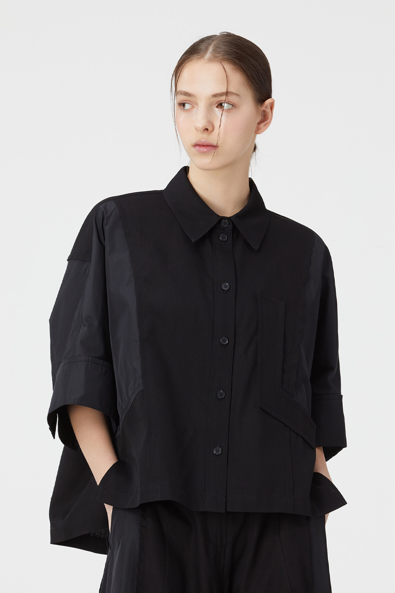 DOLMAN SLEEVE BLOCK BLOUSE BLACK