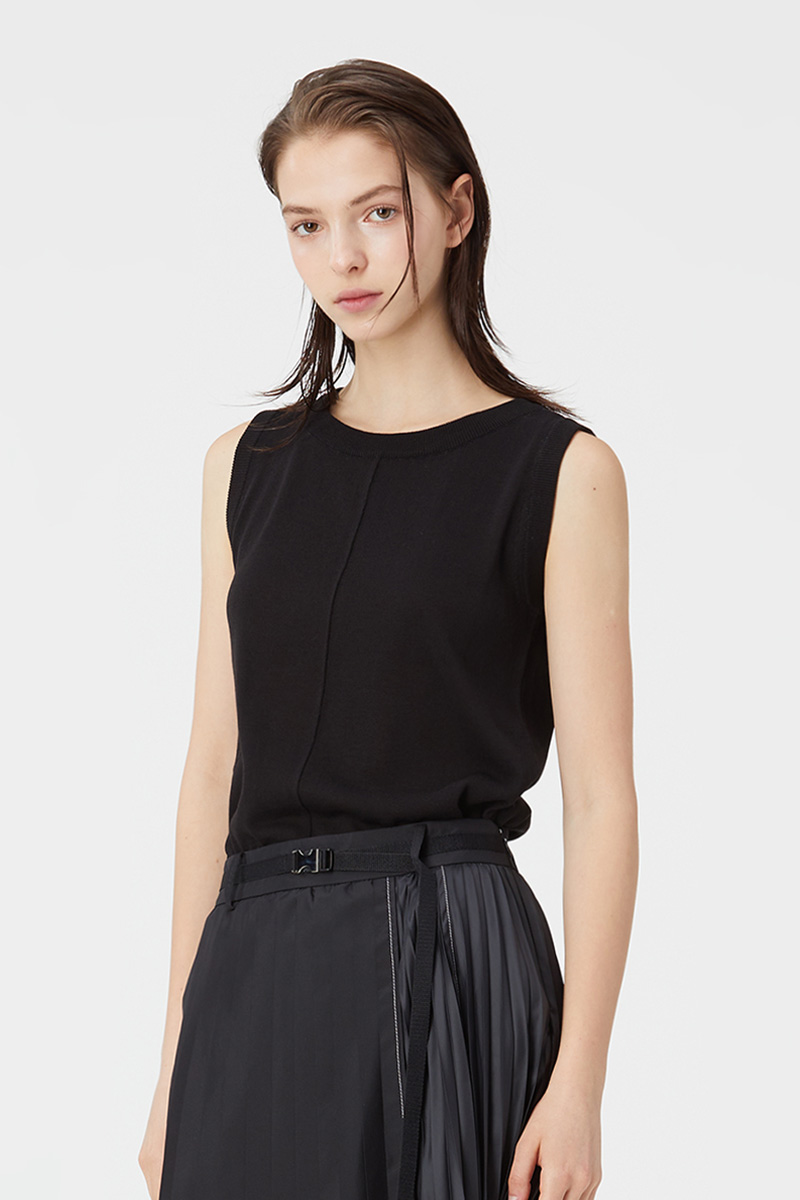 LINE POINT COLOR SLEEVELESS KNIT TOP BLACK