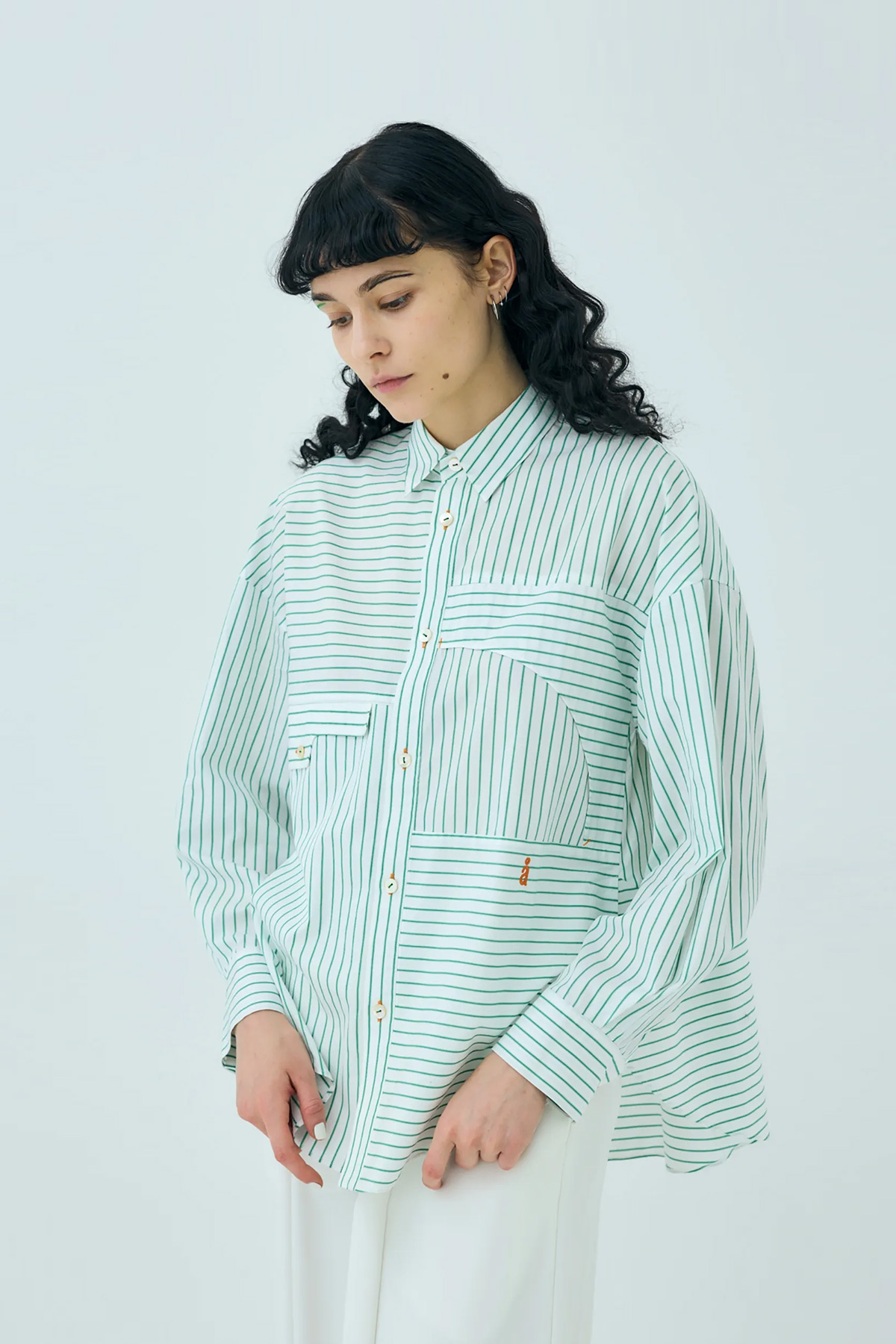 STRIPED ROUND FLARED SHIRT ZUCCHINI