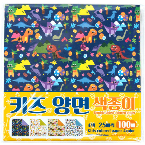 U 키즈양면색종이 약25x25cm 100매 4색25매 큰색종이