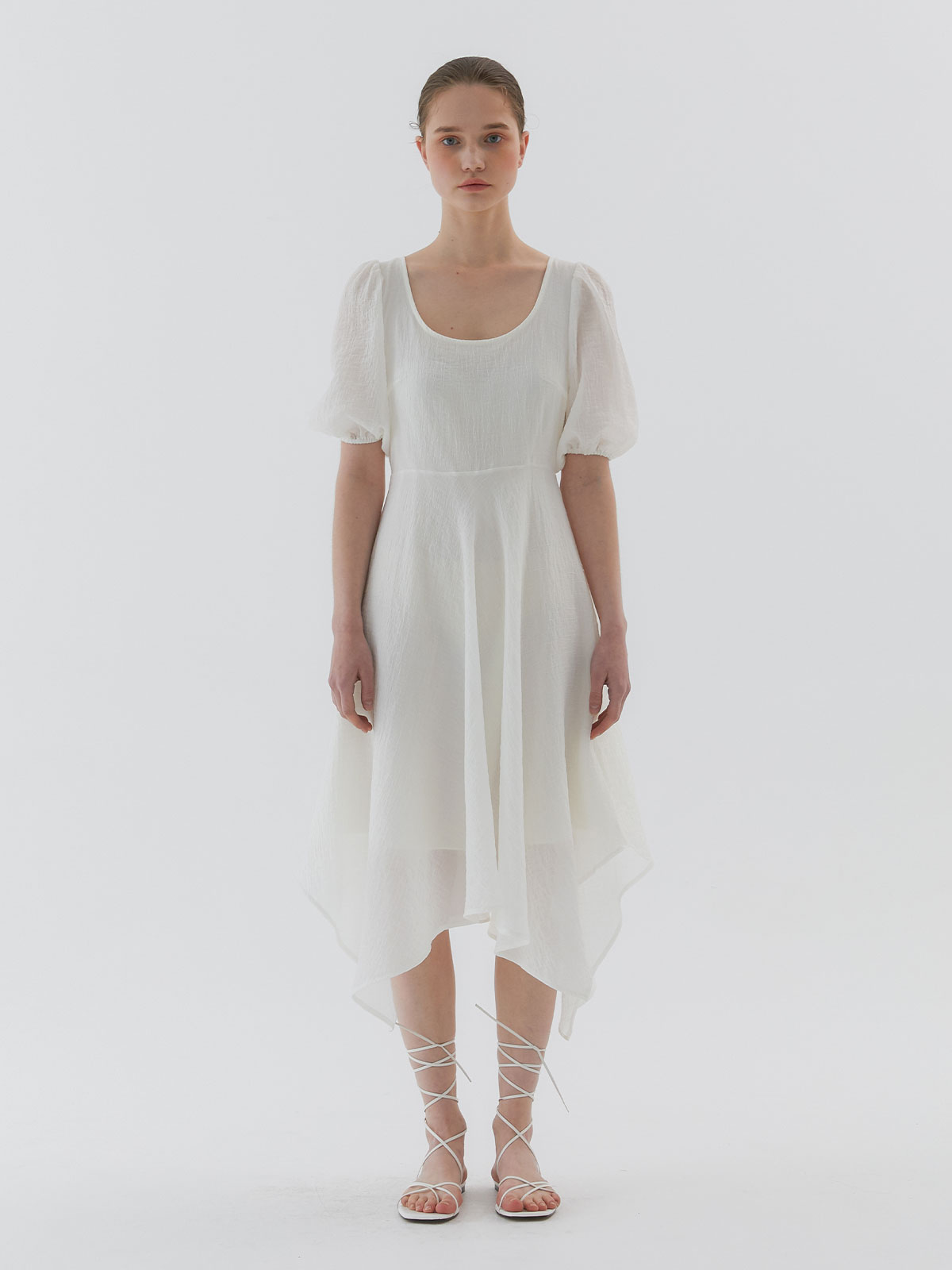 Puff Unbalance Dress_Cream