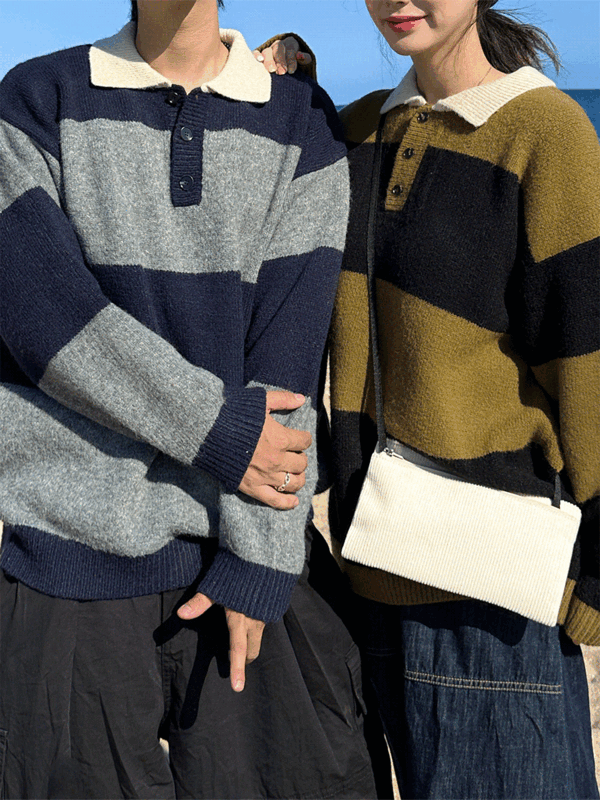 Bold stripe collar knit (2C)