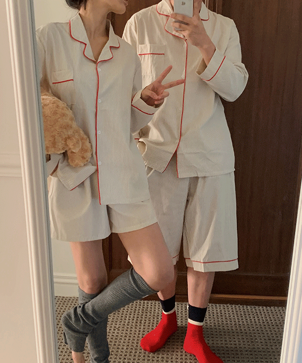 [HOME WEAR] 스트라이프 셔츠 파자마 홈웨어 커플 잠옷