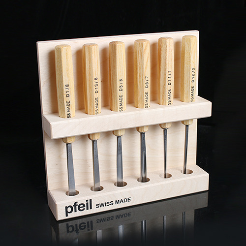 [PFEIL] 페일 미디움 사이즈 조각끌 6종셋트 / Medium-sized tools, Set 6 (D6er)/ Wood Stand 포함/스위스생산/8각손잡이/크롬바나듐강