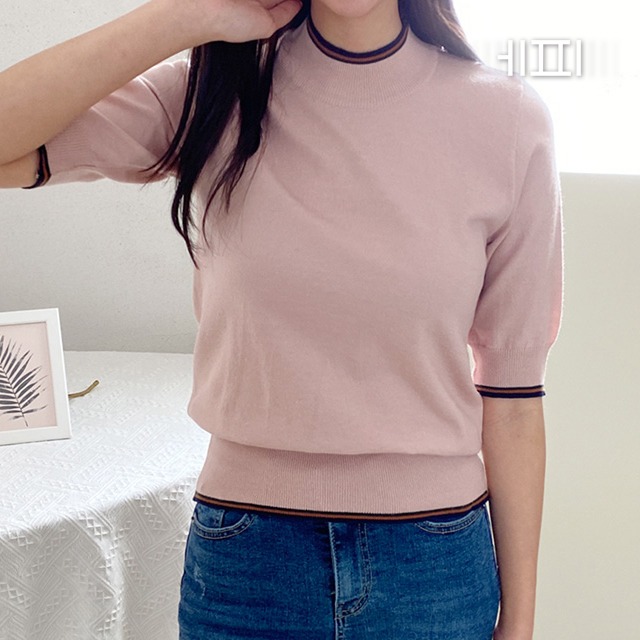 여성 반목 배색 티셔츠 3color