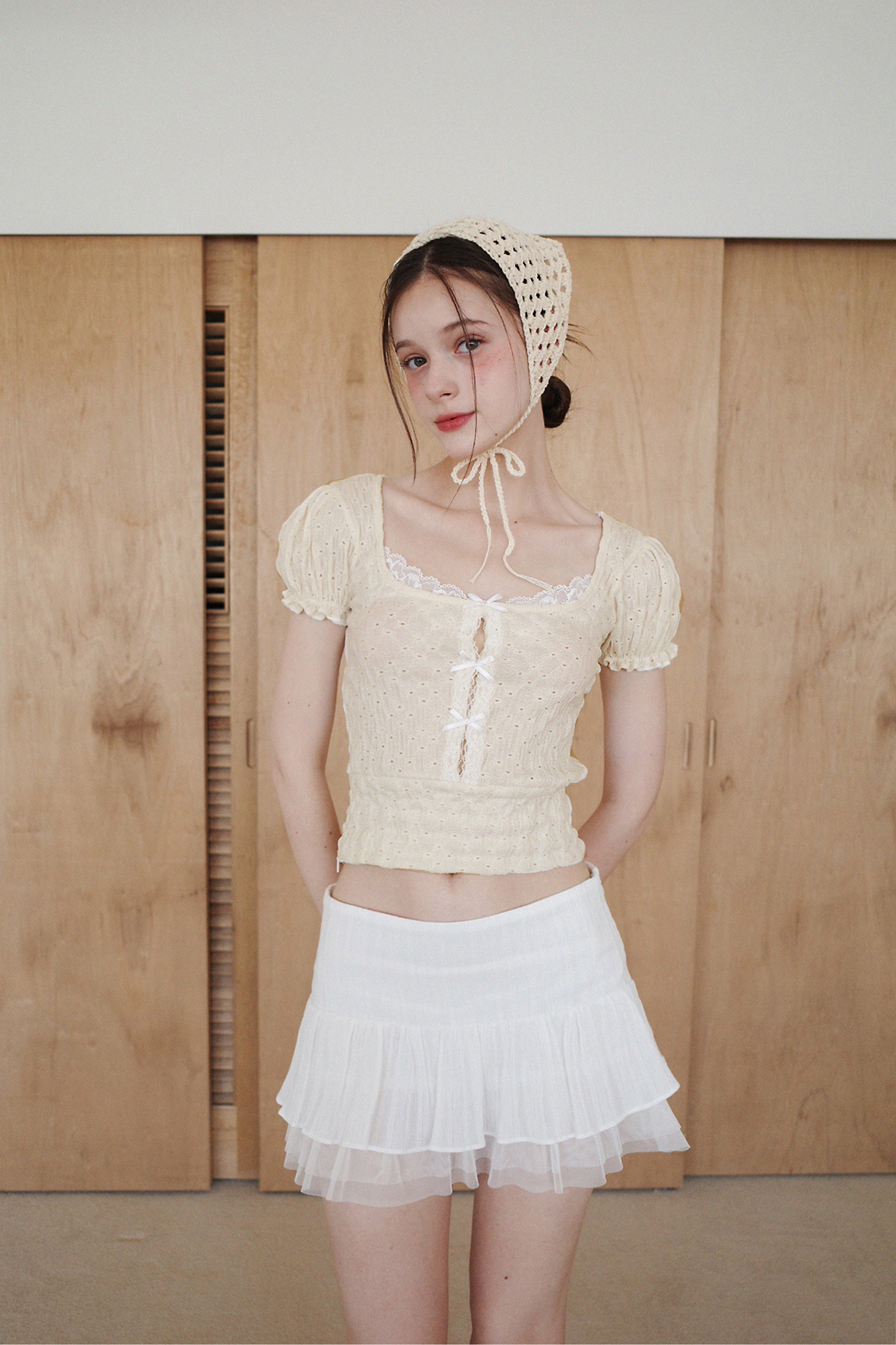 [1st  Pre-order] HOLE RIBBON BLOUSE (BUTTER) 7/24 이후 결제순 발송 예정
