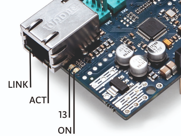 The LEDs of the Ethernet Shield V2