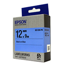 정품[엡손 EPSON] 라벨테이프/SC12B/SC12B-PX (12mm 파랑바탕/검정글씨)[OK200,300,320.720,730.500P,900P]