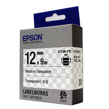 정품[엡손 EPSON] 라벨테이프/ST12K/ST12K-PX (12mm 투명바탕/검정글씨)/LW-K200BL,OK730,LW-C410,OK1000P,LW-K600,LW-K460,OK500P,LW-Z900,OK600P,LW-H200RK,LW-K200PK,LW-K420,LW-Z700