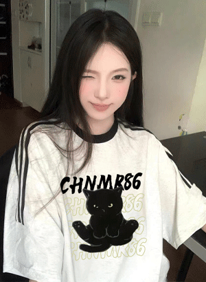 [유니크/데일리] 파엘라 고양이 프린팅 반팔 티셔츠
