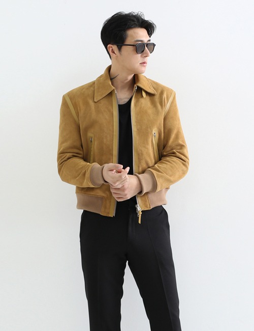 T. CASH PIPING COLLAR SUEDE BLOUSON_GOLDBROWN