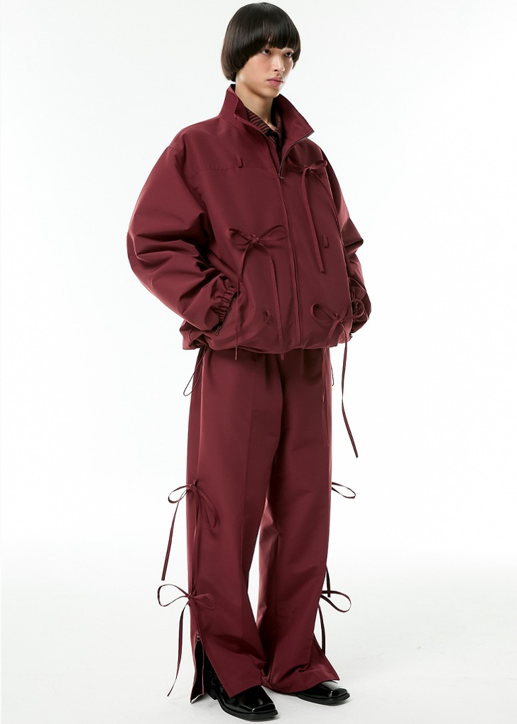 ribbon training jacket (burgundy)