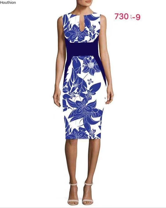 HOUTHION WOMEN&#039;S DRESS 순수한  중반 허리 접합 빠른 배달 플라워 프린트 드레스 캐주얼 패션