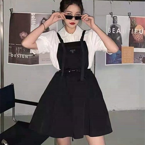 슬링 A 라인 드레스 여자용 봄/여름  NEW BLACK DRAWSTRING DRESS