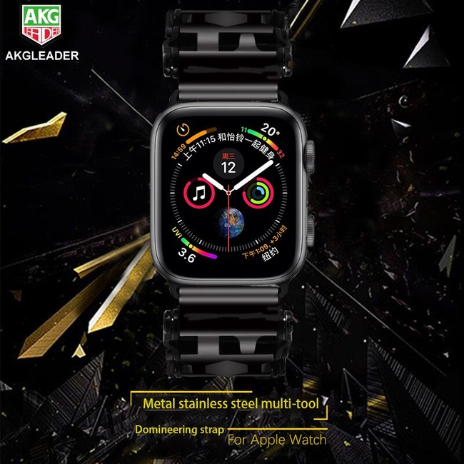 AKGLEADER FOR APPLE WATCH 5 4 42MM 44MM 멀티 툴 스트랩 3 2 1 38MM 40MM 금속 스테인레스 스틸 시계 밴드