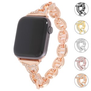 애플 워치 밴드 6/4/5/3/2 38MM 40MM 여성용 손목 라인 석 합금 스트랩 교체 팔찌 IWATCH 시리즈 42MM 44MM