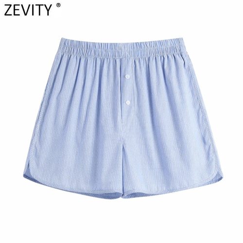 ZEVITY  여성 패션 사이드 포켓 스트라이프 프린팅 여름 뜨거운 반바지 FEMME STREETWEAR 세련된 탄성 허리 PANTAONE CORTOS P1017