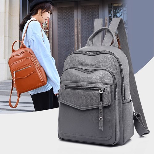 클래식 솔리드 컬러 PU 가죽 대용량 여성 배낭 심플 캐주얼 스타일 여행 디자이너 우아한 PACKBAG SAC