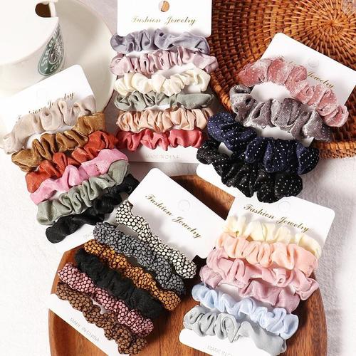 1 세트 SCRUNCHIES 헤어 링 캔디 컬러 타이 로프  겨울 여자 포니 테일 액세서리 4-6PCS 소녀 HAIRBANDS 선물