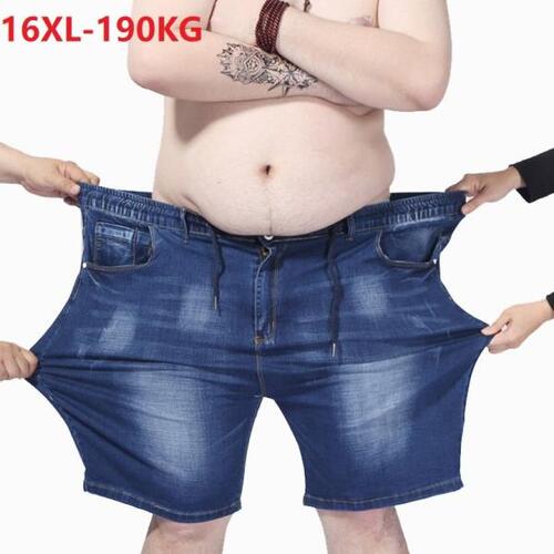 빅사이즈 남자 빅사이즈 16XL 190KG 남성 데님 반바지 고신축성 허리 여름 스트레이트 하이 블루 라지