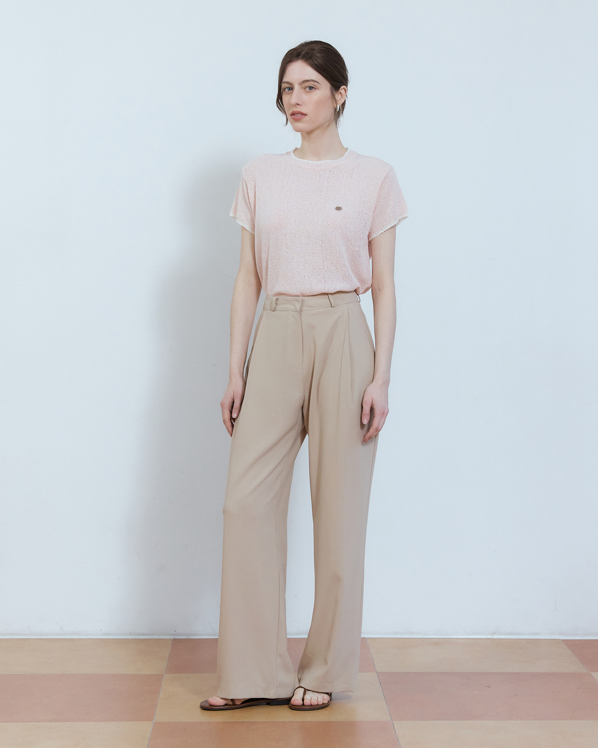 Summer pintuck straight fit slacks - beige