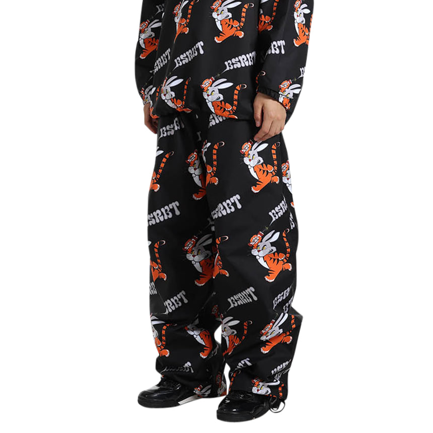 비에스래빗 2324 BSRABBIT ALL OVER TIGER RABBIT WIDE TRACK PANTS BLACK 스노우 보드복 팬츠