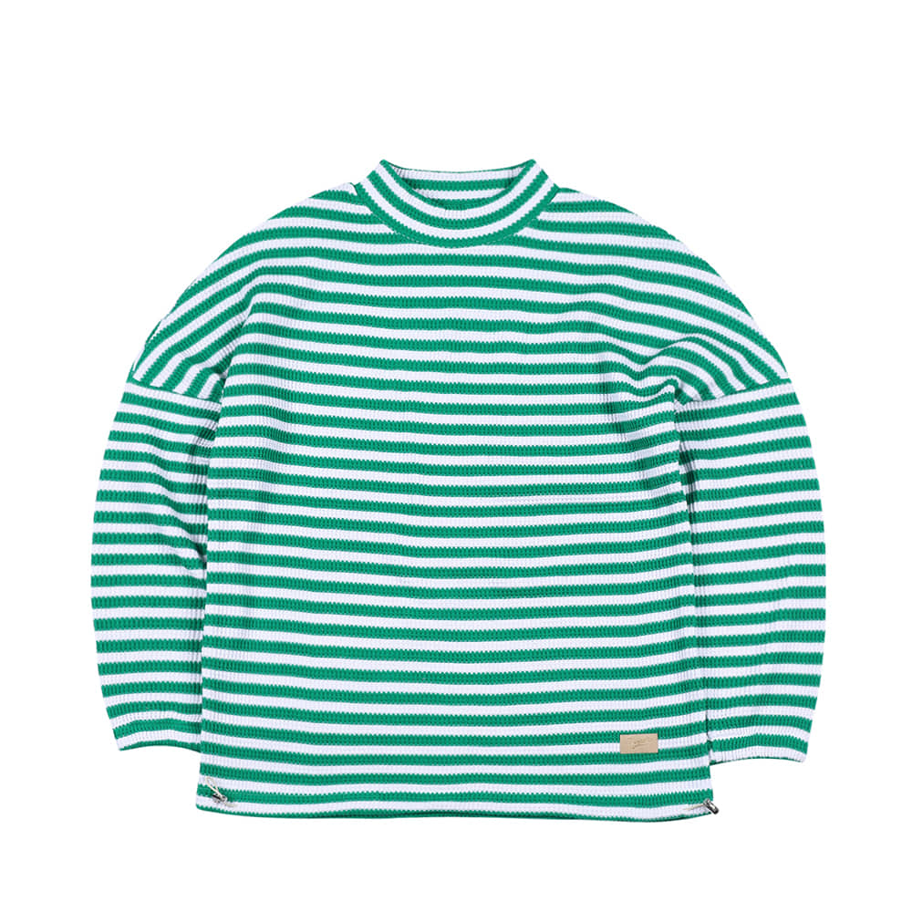 비에스래빗 2223 BSRABBIT STRIPE HIGH NECK PULLOVER GREEN 스노우보드 풀오버 크루넥 티셔츠 맨투맨