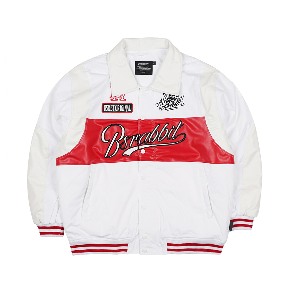 비에스래빗 2223 BSRABBIT SPORTY LOGO COLLAR VARSITY JACKET WHITE 스노우 보드복 자켓 바시티자켓