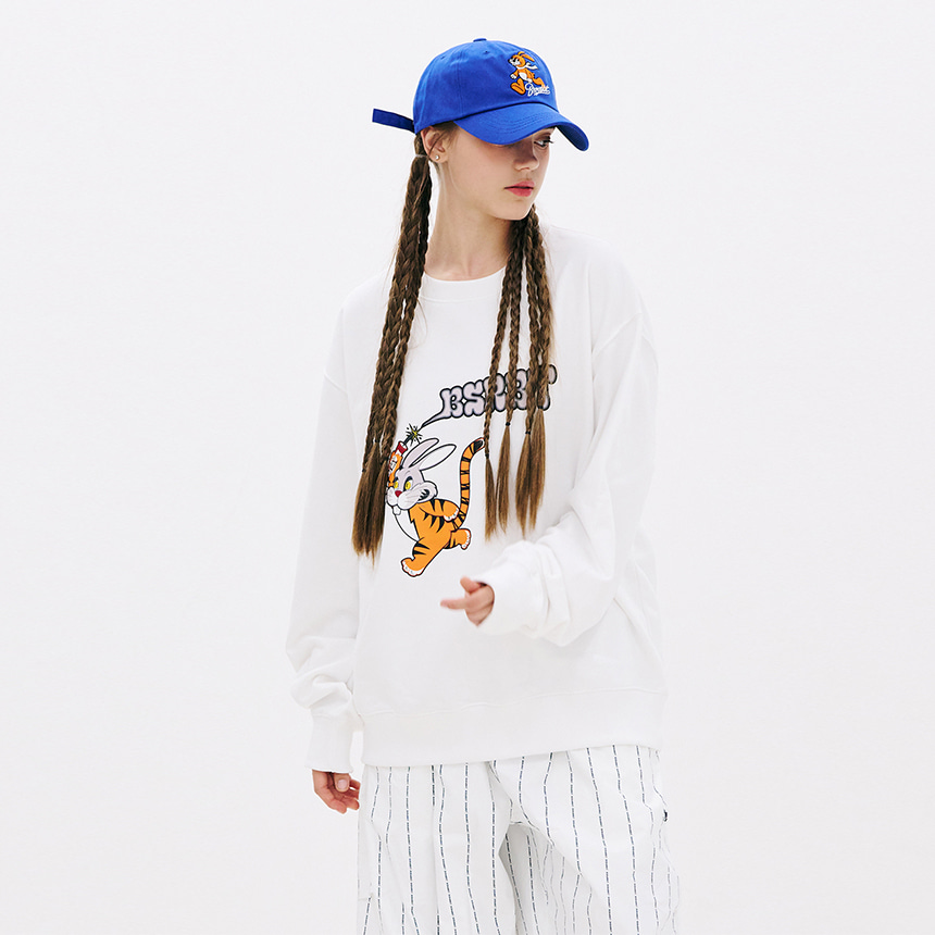 비에스래빗 2324 BSRABBIT BSRBT TIGER RABBIT CREWNECK WHITE 스노우보드 크루넥 티셔츠 스웻 셔츠 맨투맨