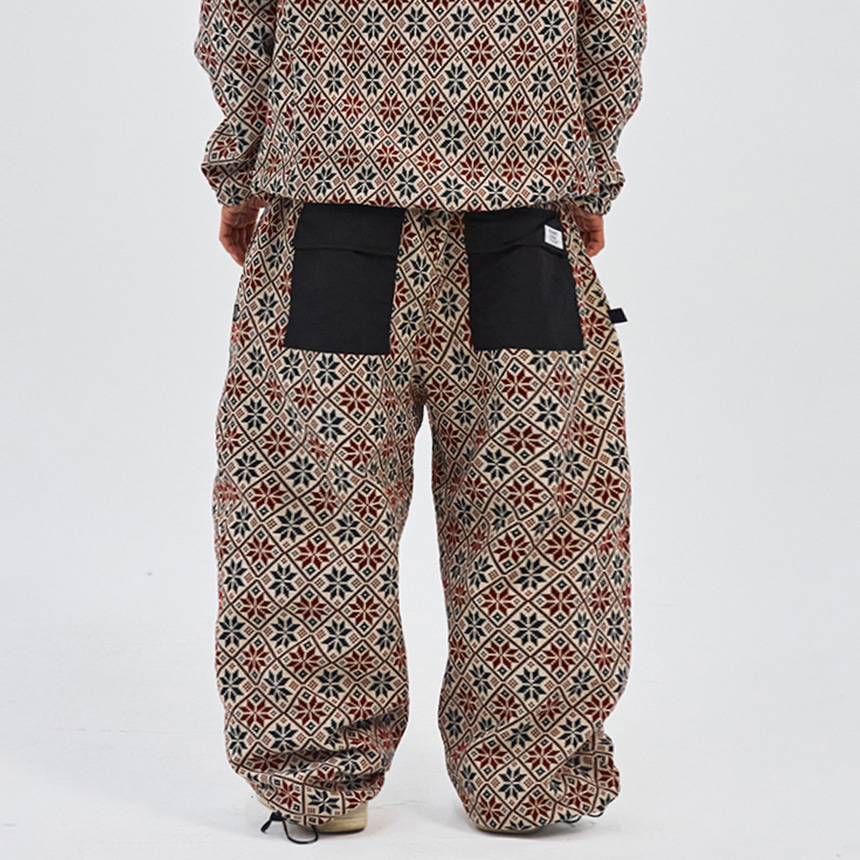 비에스래빗 2324 BSRABBIT ETHNIC WIDE TRACK PANTS BEIGE BLACK 스노우 보드복 팬츠