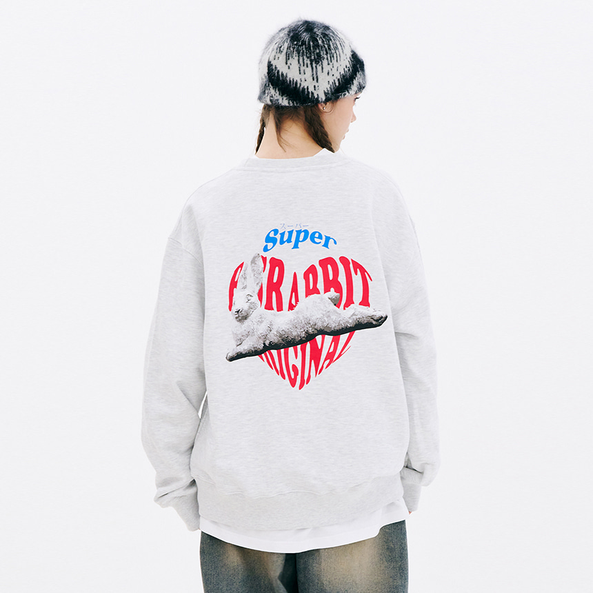 비에스래빗 2324 BSRABBIT HEART RABBIT CREWNECK HEATHER GREY 스노우보드 크루넥 티셔츠 스웻 셔츠 맨투맨