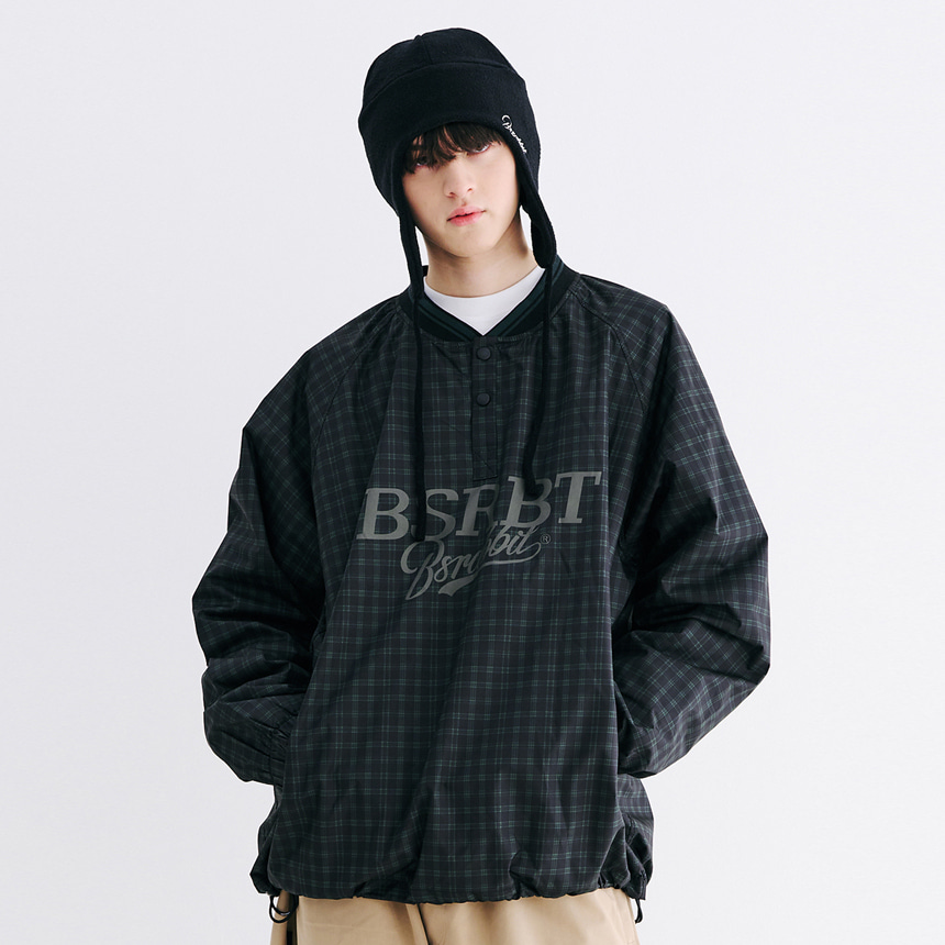 비에스래빗 2324 BSRABBIT BSRBT SPORTY PULLOVER SNAP JACKET CHECK GREEN 스노우 보드복 자켓