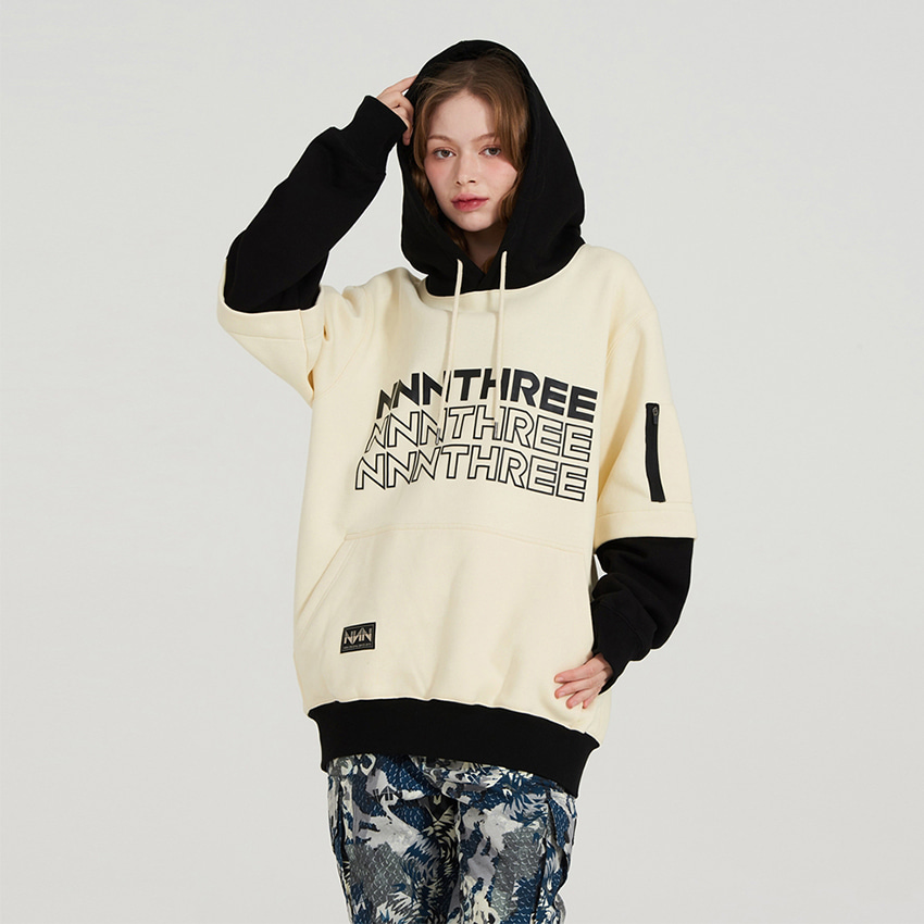 엔쓰리 엔쓰리 2324 NNN SKULL LAYERED HOOD IVORY / BLACK 스노우 보드복 후드 후디