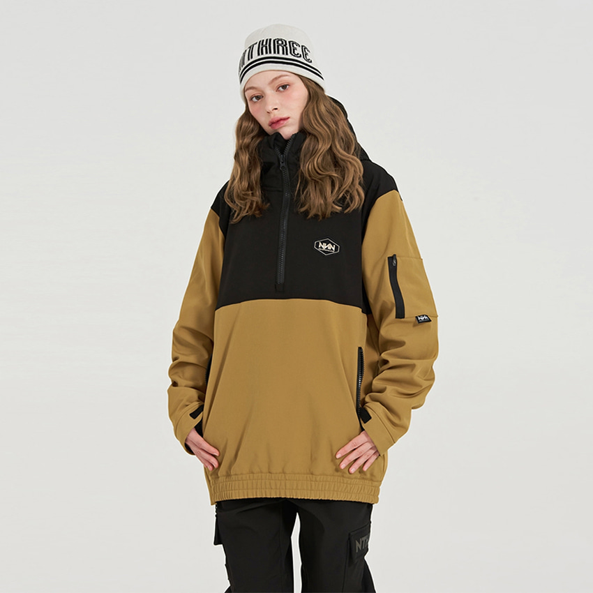 엔쓰리 엔쓰리 2324 NNN 3L TR100 HOOD ANORAK JACKET DEEP BEIGE / BLACK 스노우 보드복 아노락 자켓