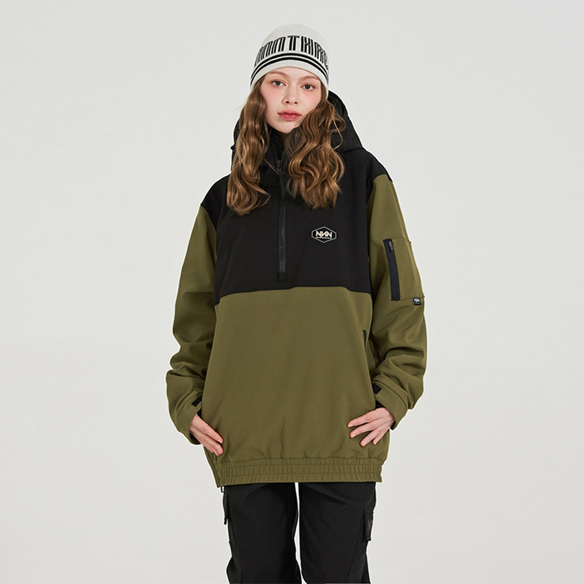 엔쓰리 엔쓰리 2324 NNN 3L TR100 HOOD ANORAK JACKET BLACK / OLIVE 스노우 보드복 아노락 자켓