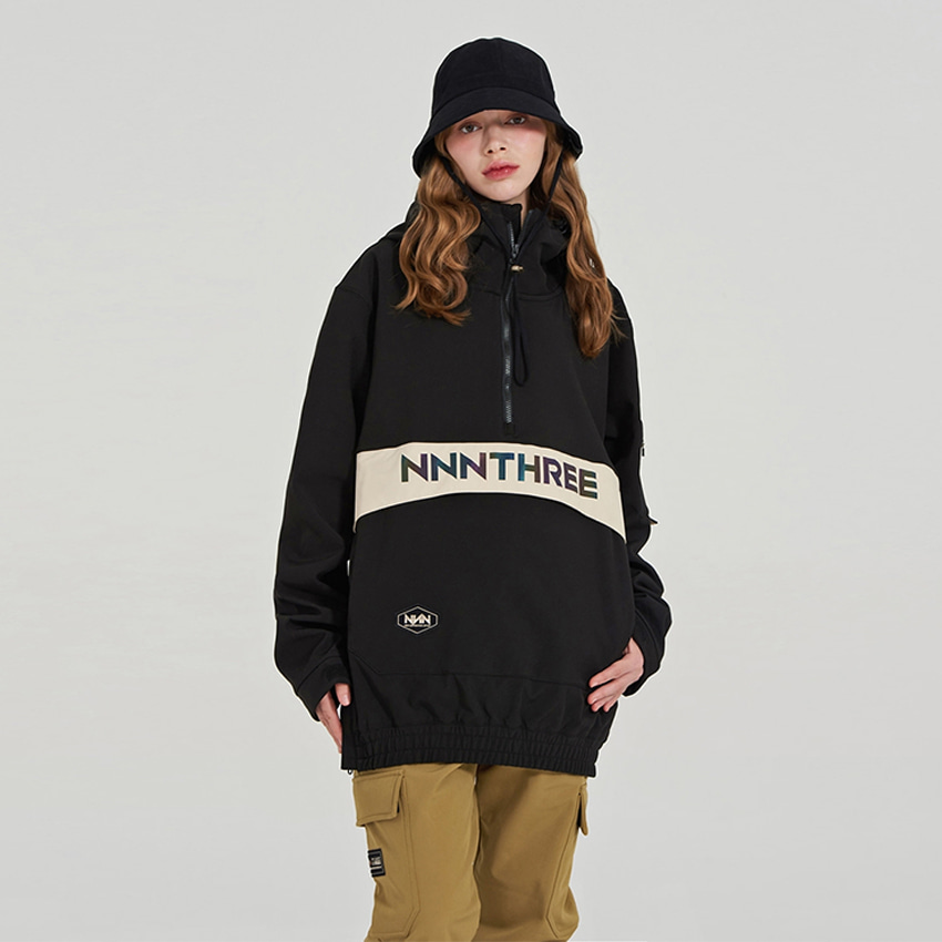 엔쓰리 엔쓰리 2324 NNN 3L RD77 HOOD ANORAK JACKET BLACK / IVORY 스노우 보드복 아노락 자켓