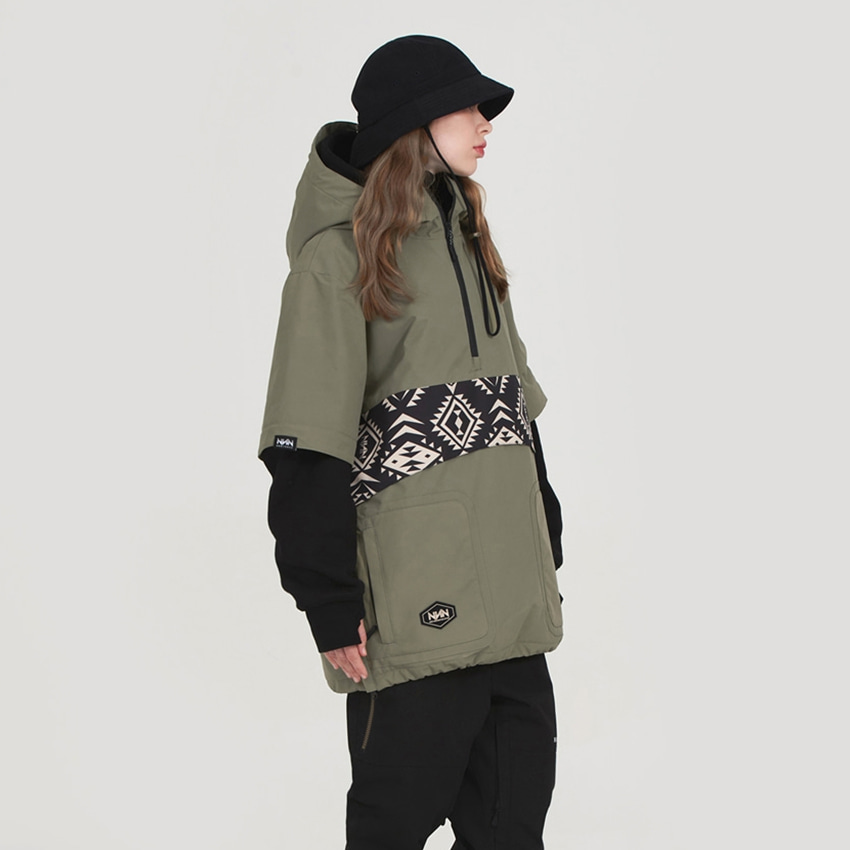 엔쓰리 엔쓰리 2324 NNN BLISS23 ANORAK JACKET KHAKI / BLACK 스노우 보드복 아노락 자켓