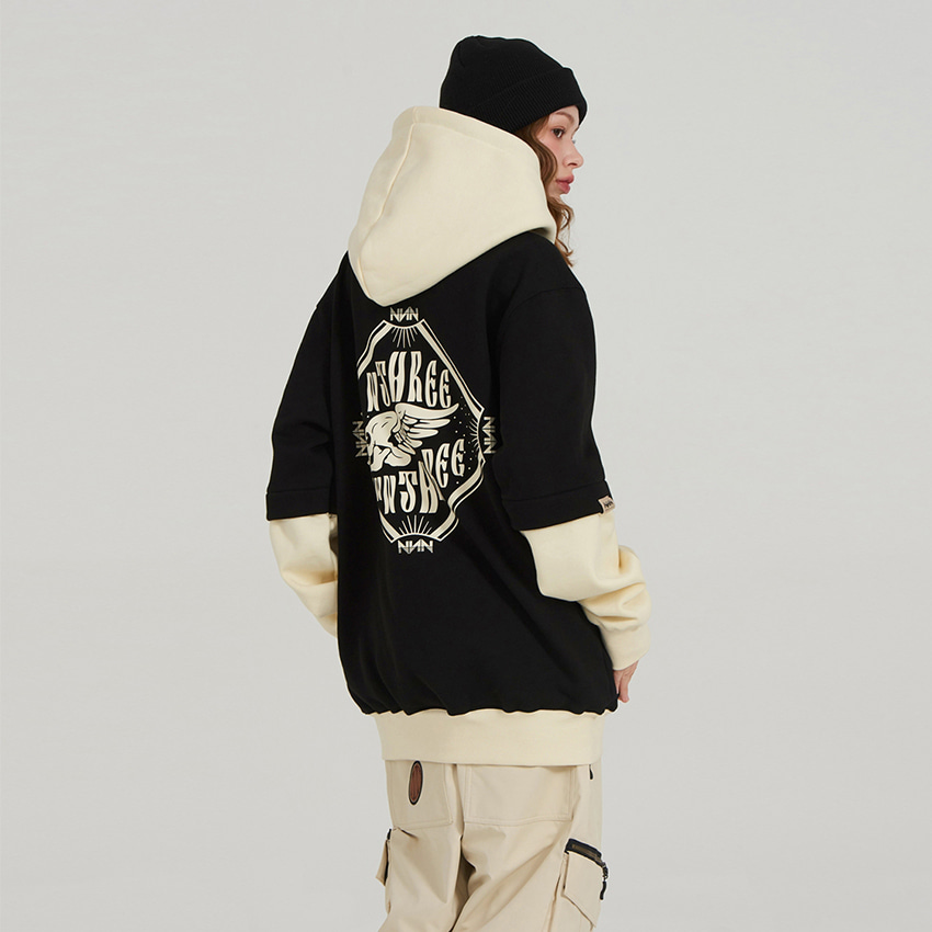 엔쓰리 엔쓰리 2324 NNN SKULL LAYERED HOOD BLACK / IVORY 스노우 보드복 후드 후디