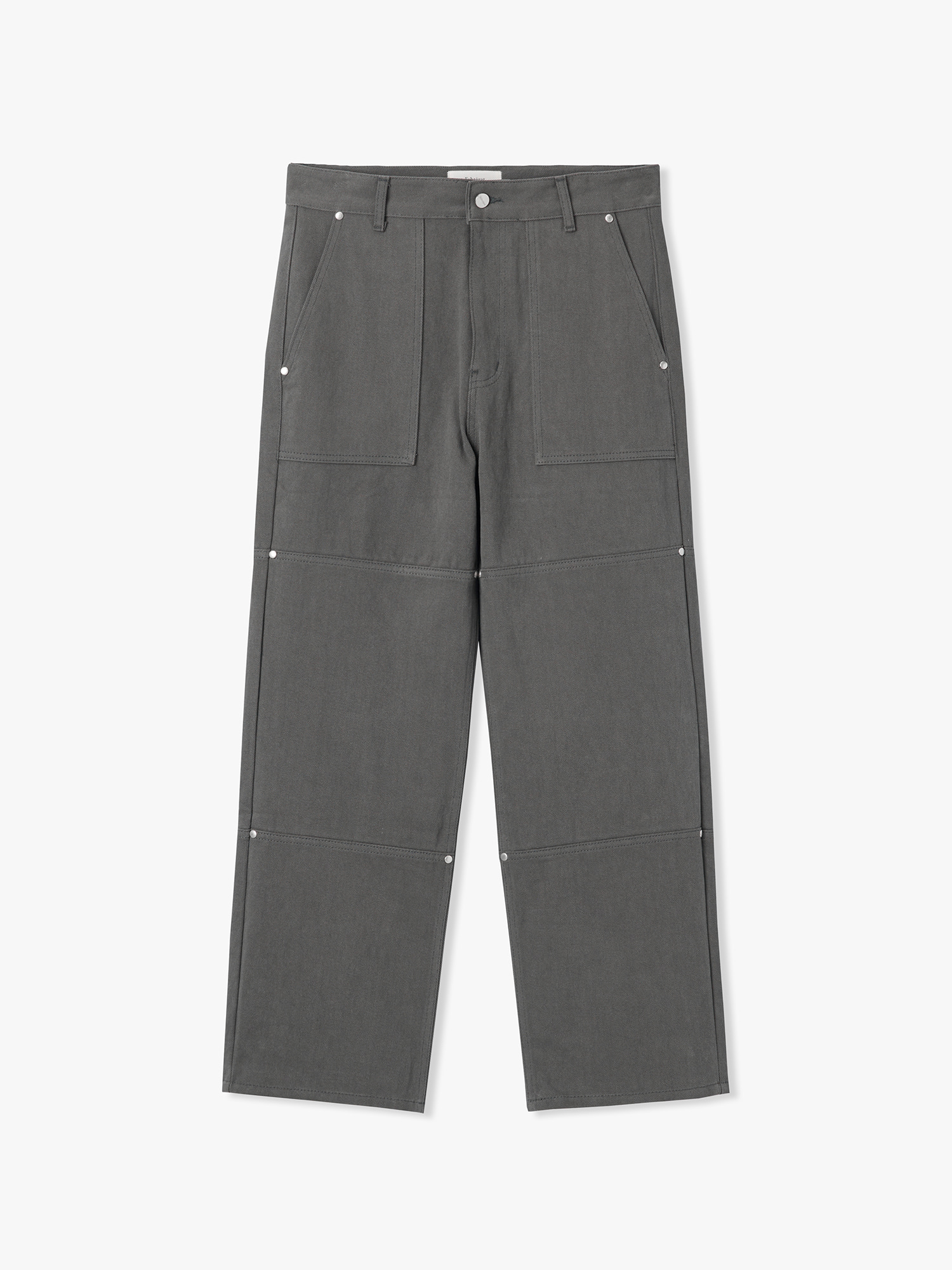 Double Knee Rivet Semi Wide Pants (Charcoal)