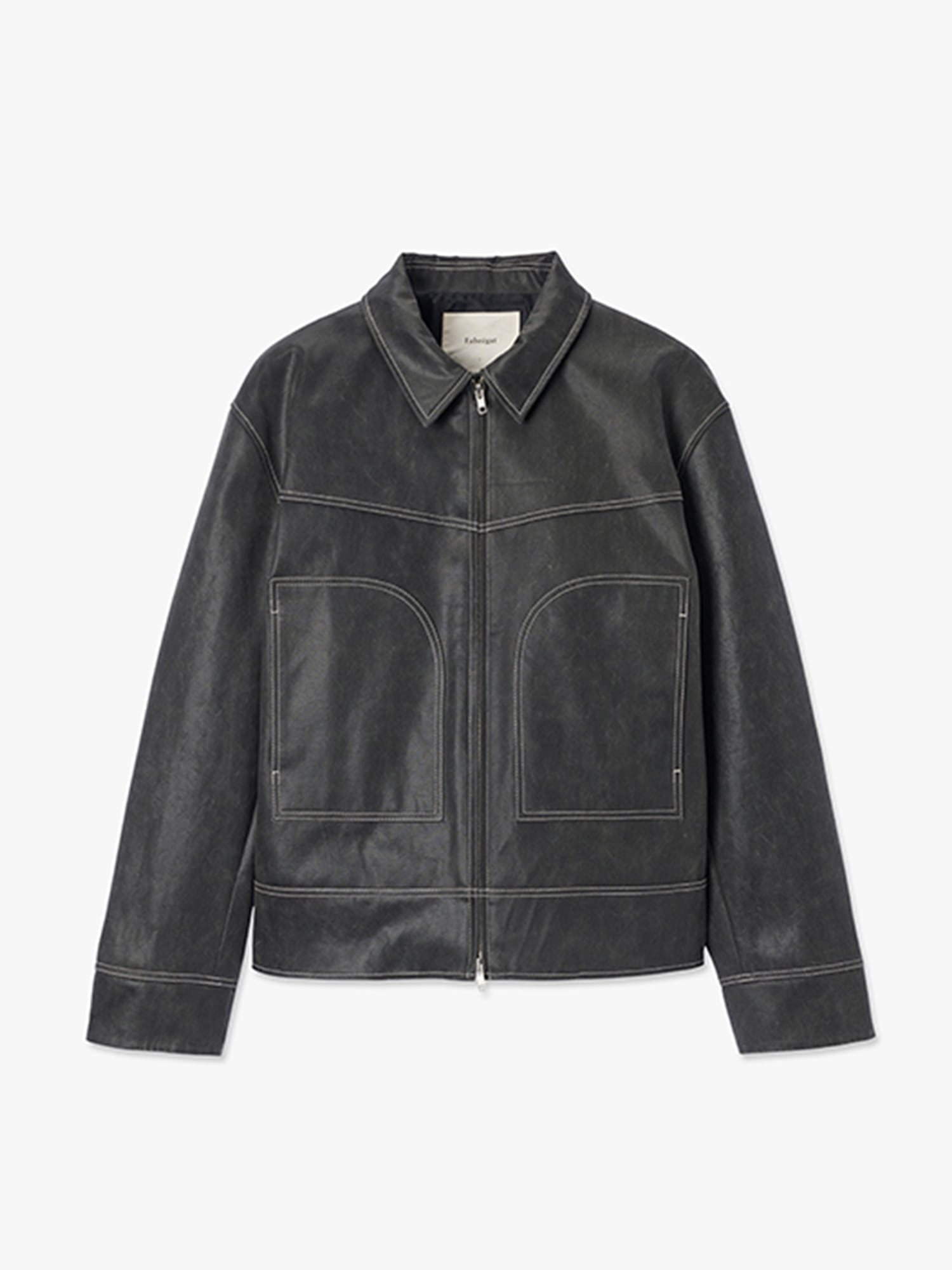 Paper Pocket Stitch Leather Jacket (Charcoal)