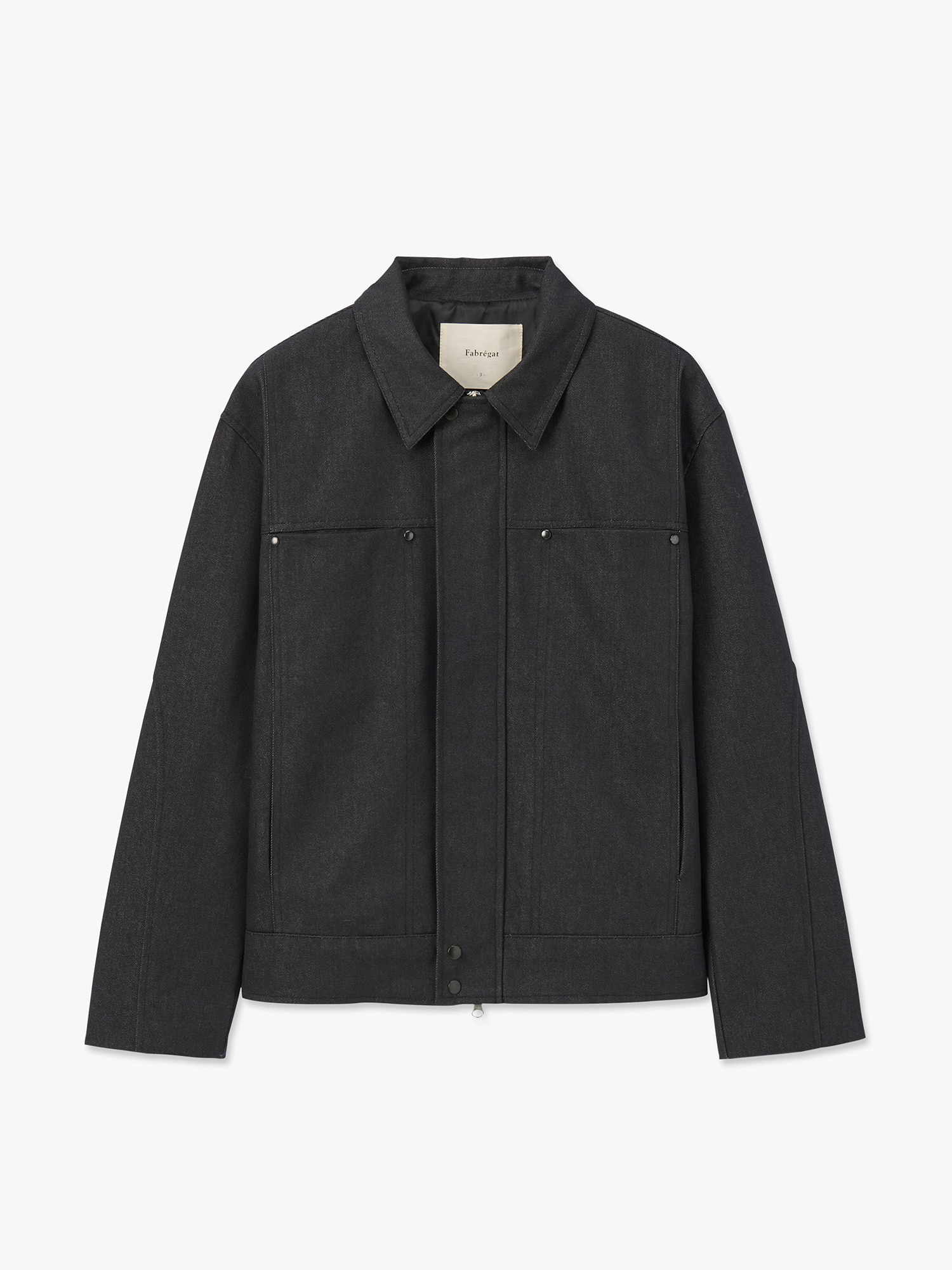 Hidden Placket Denim Trucker Jacket (Stone Black)