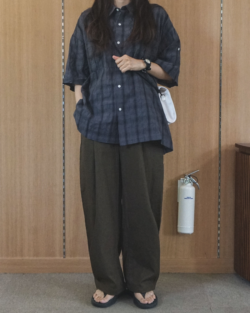 【SATIIIZ】Dias Roll-up Check Shirt Dipper cut over check shirt - satiiiz