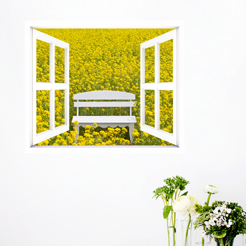 뮤럴시트지 gm-cw290-유채꽃밭에서휴식을_창문그림액자(중형)