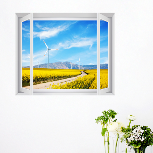 뮤럴시트지 gm-cw291-풍차가있는유채꽃길_창문그림액자(중형)