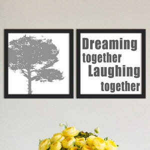 디자인액자,ct118-함께웃고함께꿈꾸는_액자세트,디자인벽면데코소품,꿈,글귀,레터링,나무,가지,잎,심플