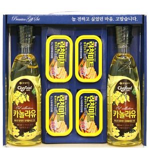 롯데 카놀라유 500ml2병 +런천미트4캔  기쁨2호