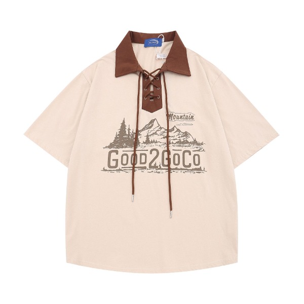 가바바 남녀공용 마운틴 프린팅 매듭 끈 오버핏 카라 반팔 티셔츠 G77166 (빅사이즈 M~XL) - 10대, 20대, 30대 여성쇼핑몰 남성쇼핑몰 | 가바바