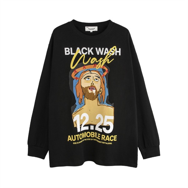 가바바 남녀공용 캐주얼한 느낌의 블랙워시 긴팔 티셔츠 G77883 (빅사이즈 M~2XL) - 10대, 20대, 30대 여성쇼핑몰 남성쇼핑몰 | 가바바