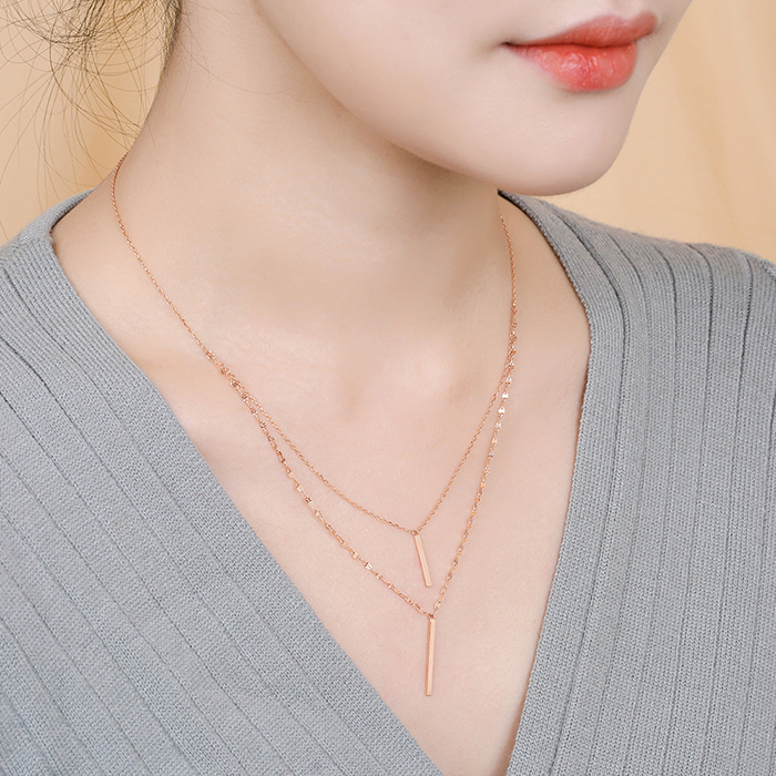 14K 18K 비쥬팝 더블 스퀘어 스틱 목걸이 69216,14K,18K,jewelry