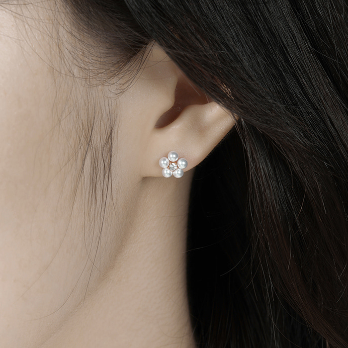 14K 18K 비쥬팝 엘블룸 진주 피어싱 50531,14K,18K,jewelry